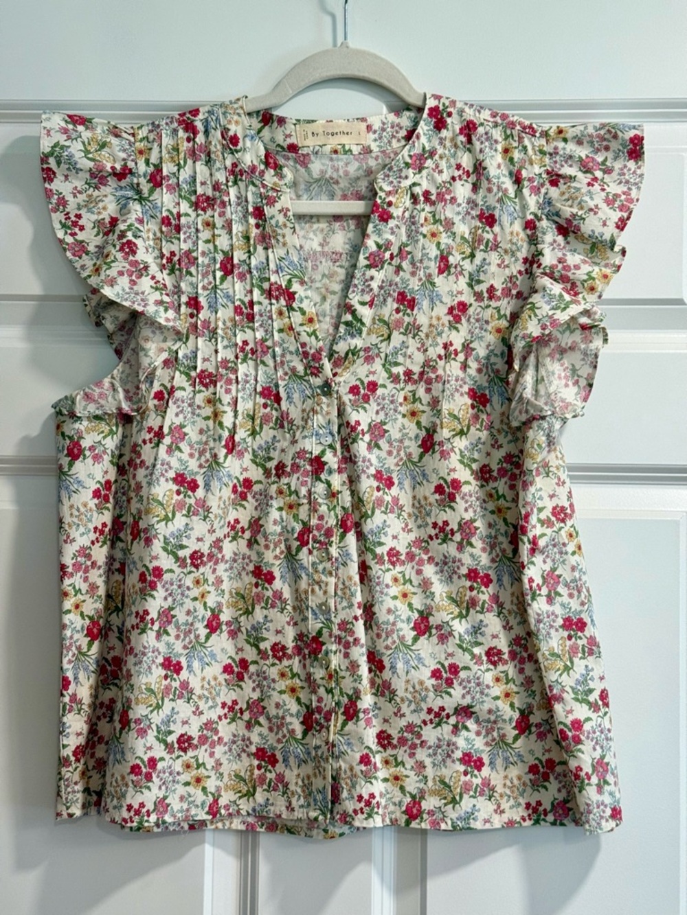 Together Floral Scoop-Neck Top in Cream, Pink, Yellow, Blue & Green